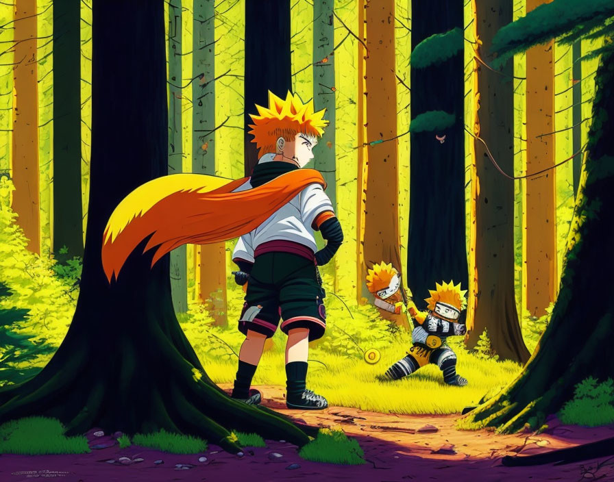 Illustration of two Naruto characters in forest setting