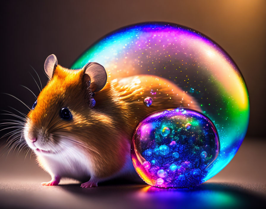 Colorful Cosmic Bubble with Hamster in Whimsical Scene