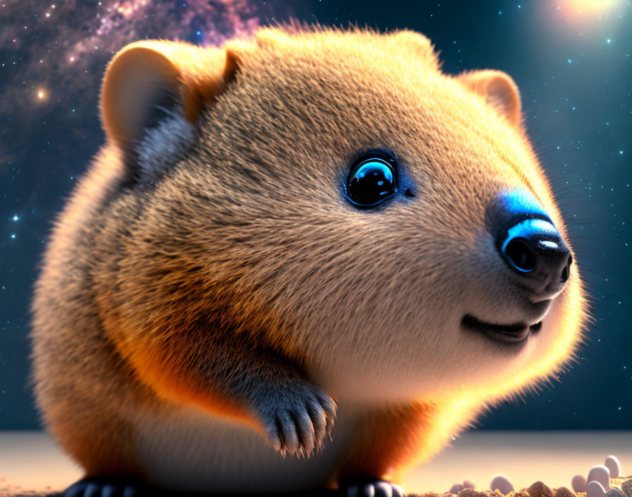 Stylized quokka digital illustration with starry night sky background