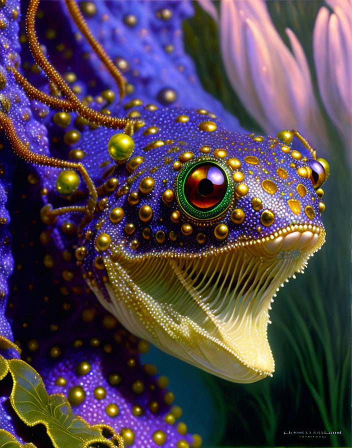 Close-up Blue and Yellow Spotted Toki Gecko in Tropical Foliage