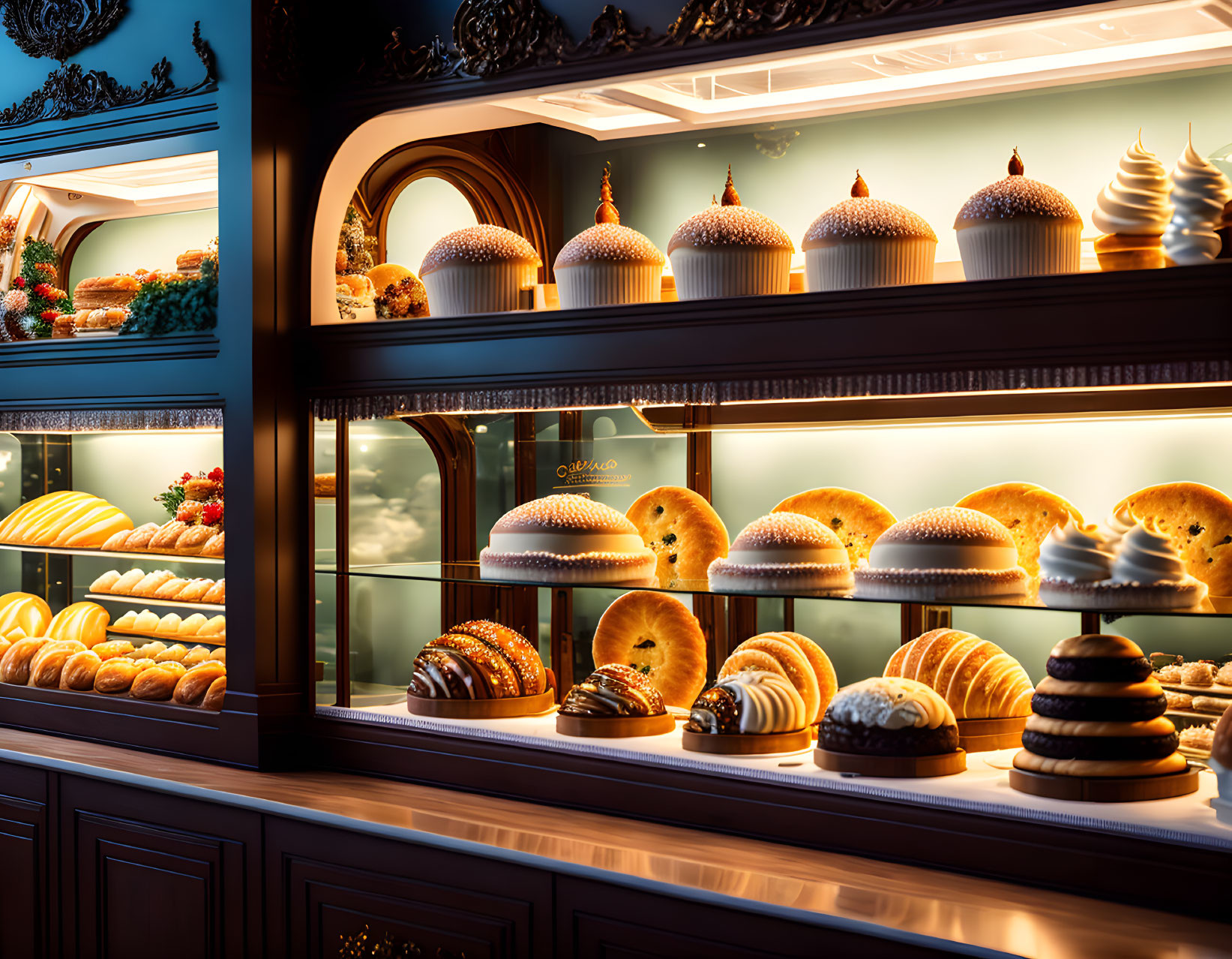 Freshly Baked Breads and Pastries in Elegant Bakery Display