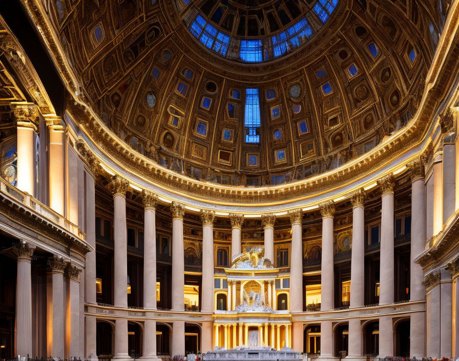 Ornate dome with golden embellishments and central sculpture