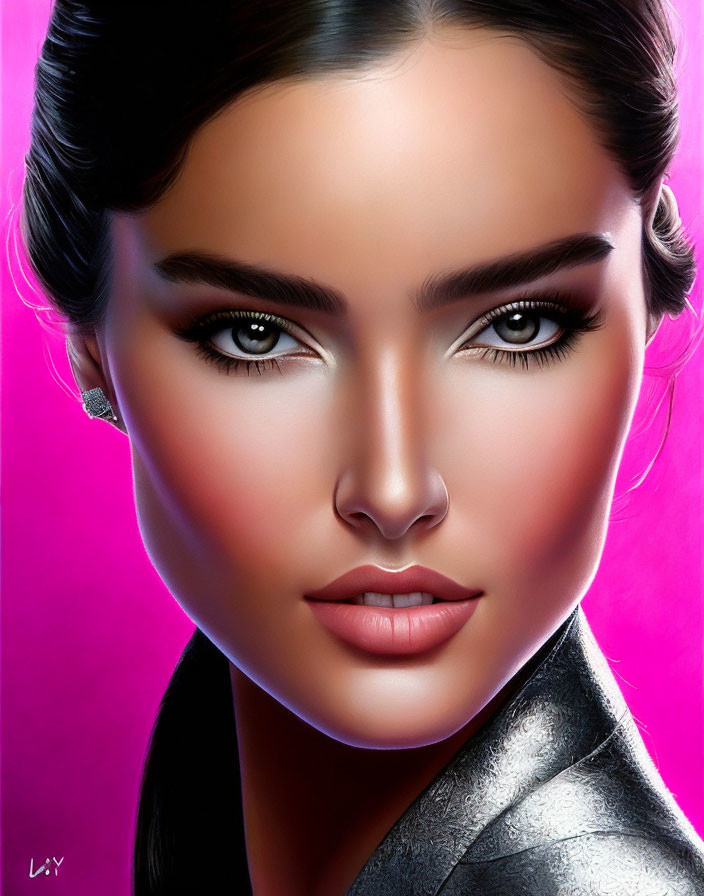 Vivid digital portrait of a woman with striking eyes and full lips