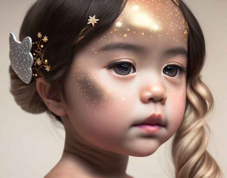 Young girl with celestial face paint and starry hair adornments.