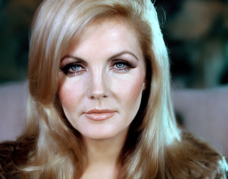 Blonde woman with bold makeup in close-up portrait