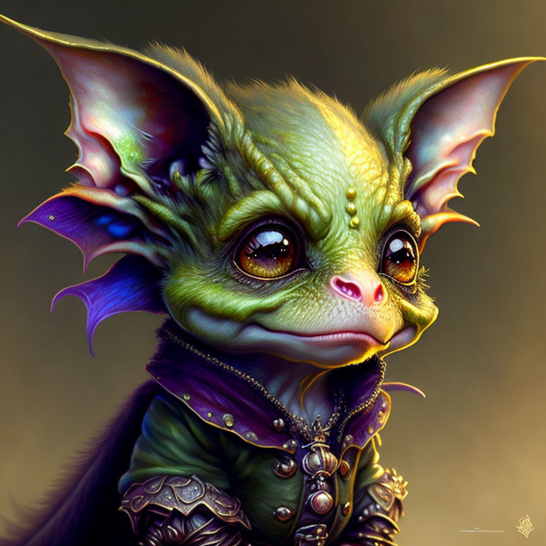 Whimsical digital artwork of creature with large ears and green skin