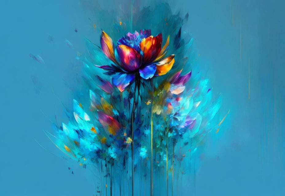 Abstract Flower Digital Painting with Blue and Purple Petals