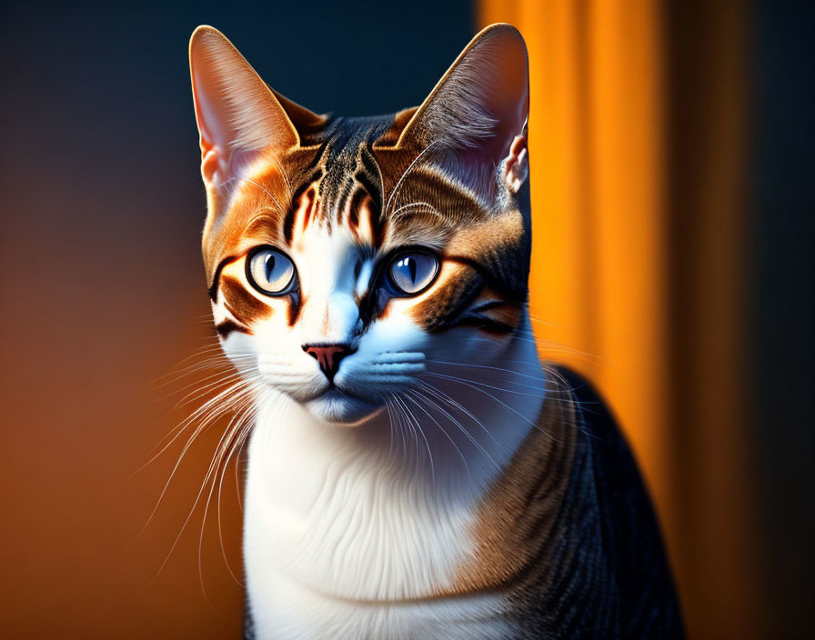 Striking Tabby Cat with Vivid Blue Eyes and Distinct Markings