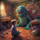 Children playing in whimsical room with vibrant monster toys