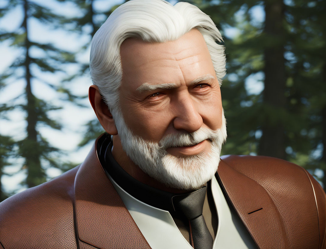 Senior Man Smiling in Brown Jacket 3D Rendered Image