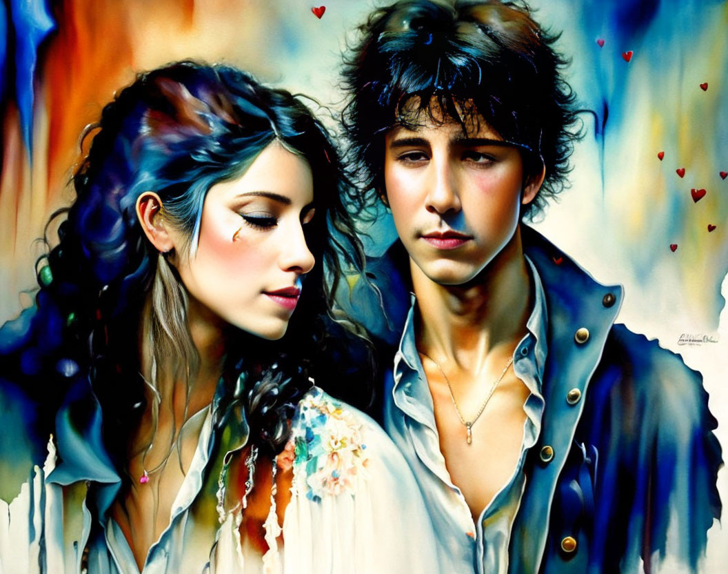 Vibrant portrait of young couple in colorful, abstract setting