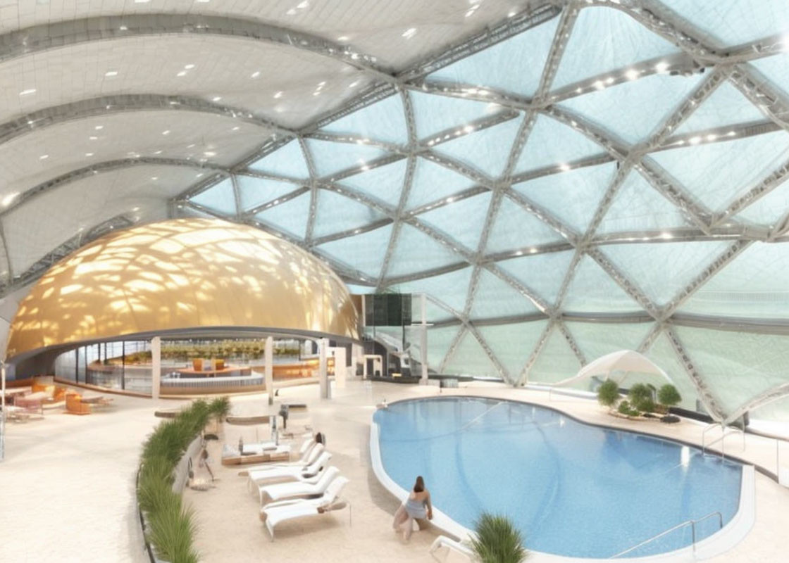 Luxurious Indoor Pool with Geometric Dome Ceiling