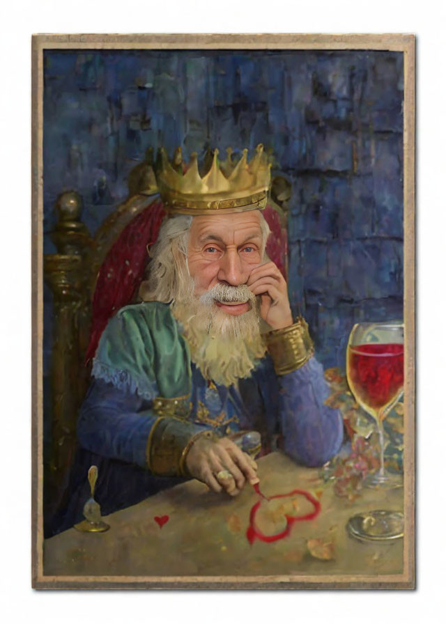 Regal portrait of a pensive king with beard and crown