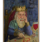 Regal portrait of a pensive king with beard and crown