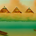 Boats, Pyramids, and Golden Sky Scene