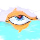 Colorful Eye Artwork with Dolphin Silhouette and Watercolor Waves