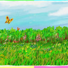 Vibrant sunny meadow with wildflowers and butterflies