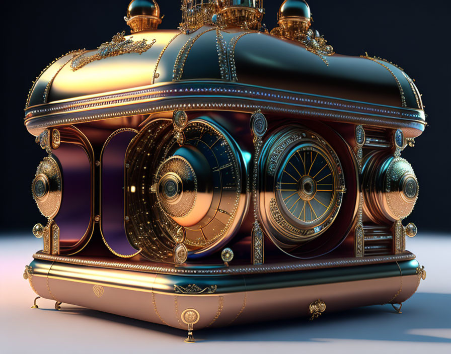 Detailed Steampunk-Inspired Submarine with Brass and Copper Elements