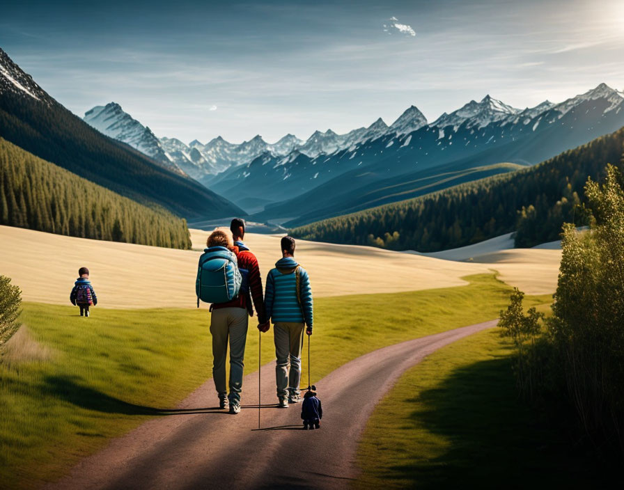 Hikers with backpacks on scenic mountain trail