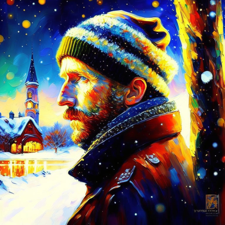 Colorful Portrait of Bearded Man in Winter Setting