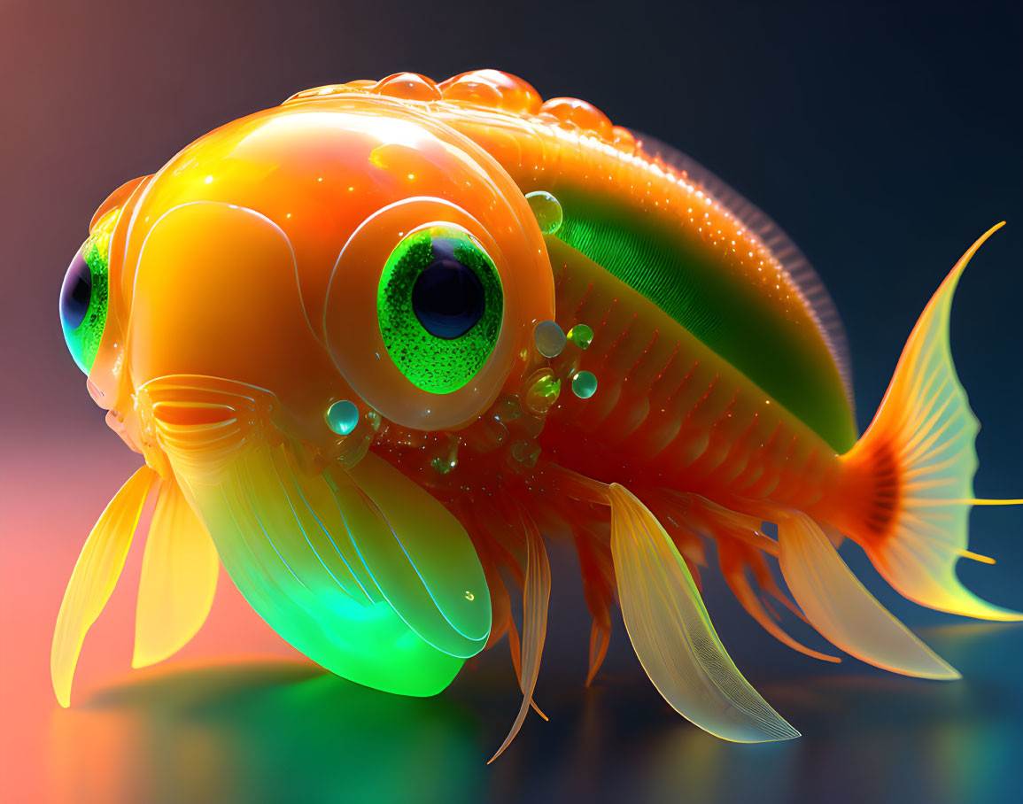 Colorful Goldfish with Expressive Eyes and Flowing Fins on Blurred Background