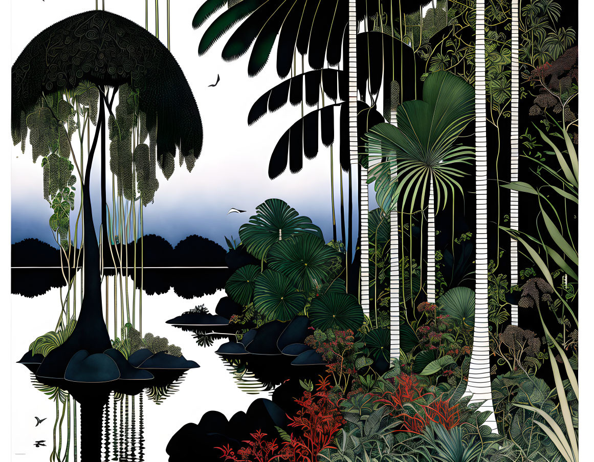 Vibrant digital artwork of lush tropical rainforest