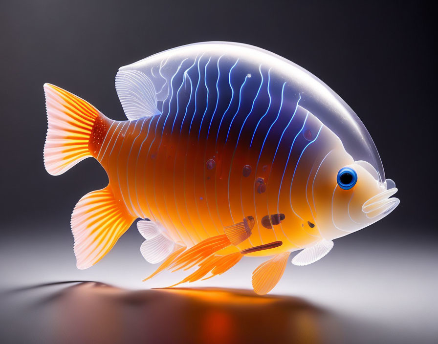 Colorful Glass Fish Sculpture with Orange Hues and Translucent Fins