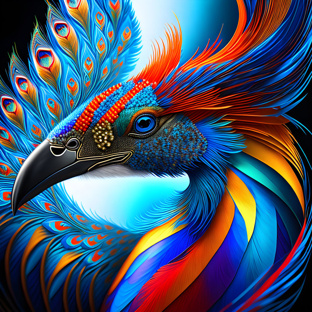 Colorful Stylized Peacock Artwork with Detailed Patterns