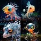 Translucent goldfish with expressive eyes in underwater scene