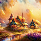 Colorful Fantasy Landscape with Whimsical Castles and Autumnal Vibes