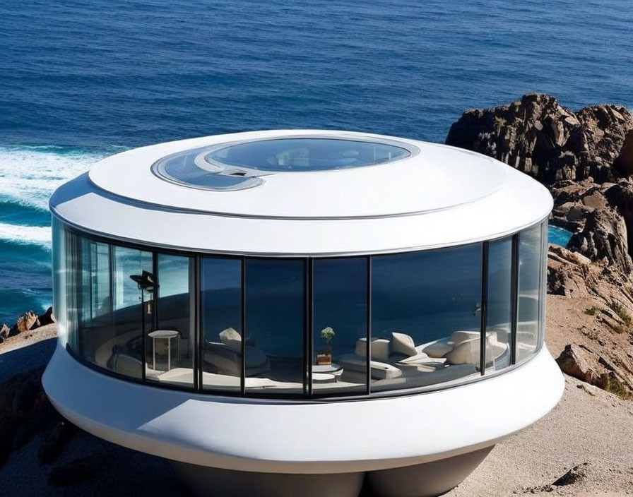 Circular Oceanfront House with Large Windows & Rooftop Deck