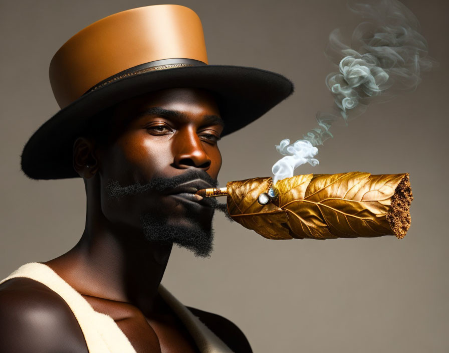 Bearded man in top hat smoking oversized cigar