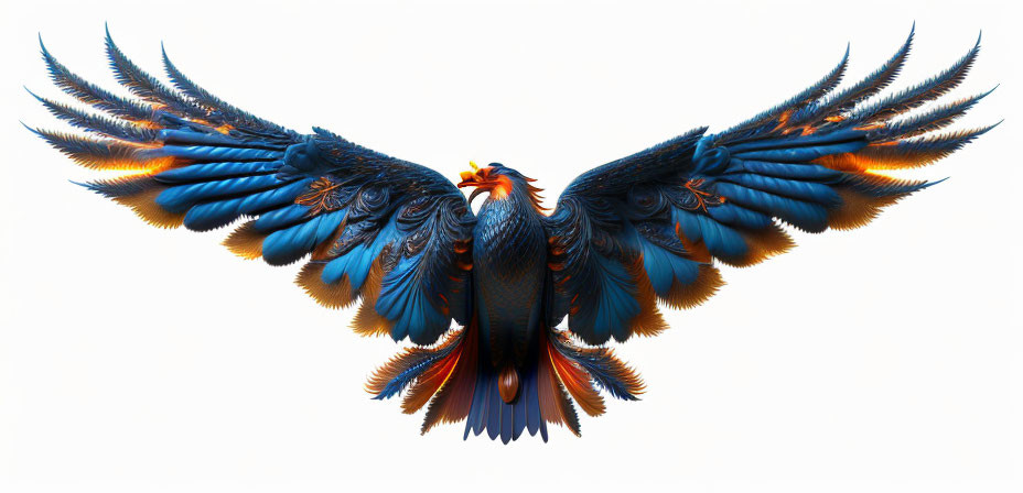 Colorful Phoenix Digital Artwork with Outstretched Wings on White Background