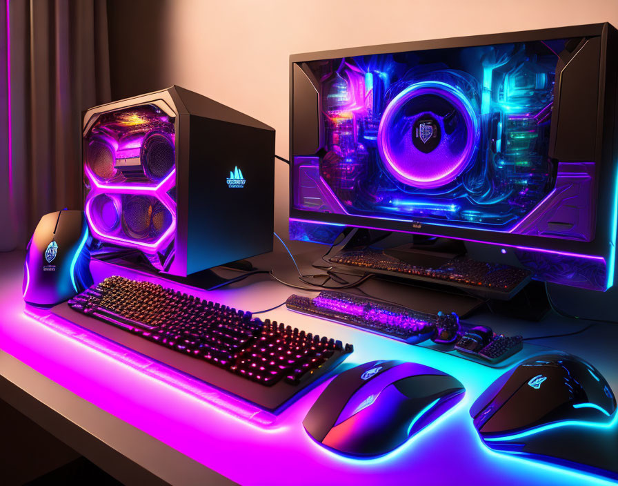 Vibrant RGB Lighting on Colorful Gaming Setup