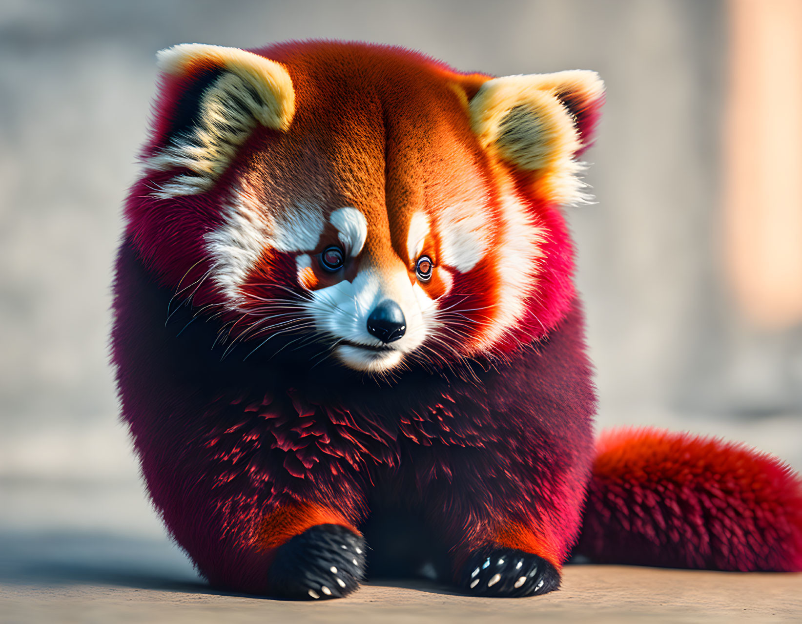 Bright Fluffy Red Panda with Striking Facial Features