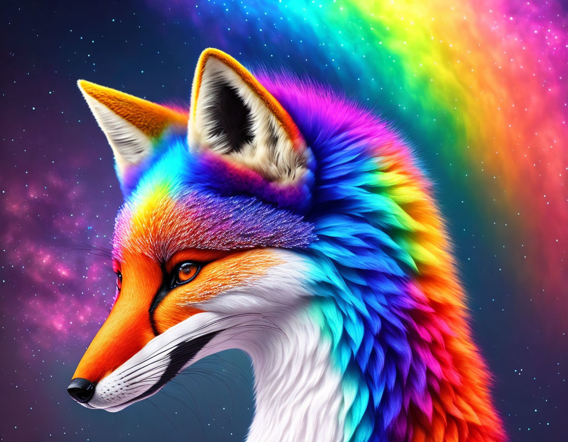 Colorful Fox Artwork on Cosmic Background