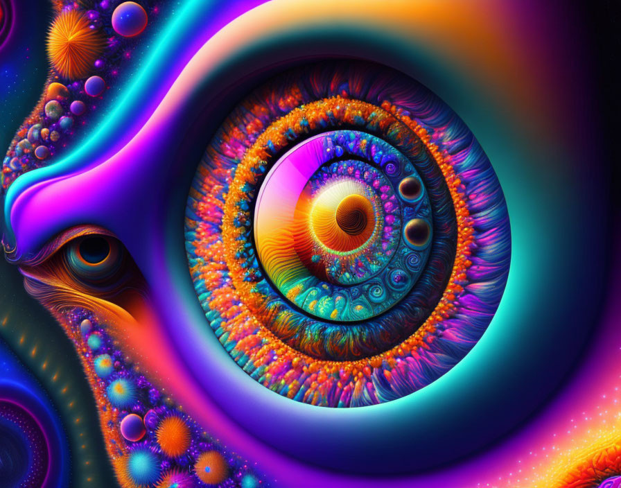 Vivid abstract eye fractal art with psychedelic swirls and intricate patterns