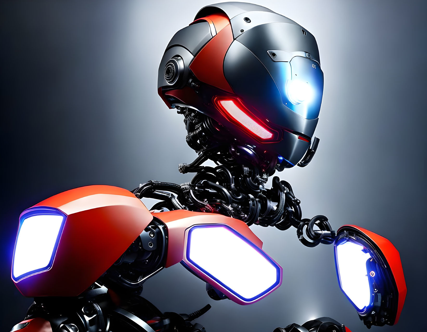 Futuristic Red and Black Motorcycle with Blue Accents