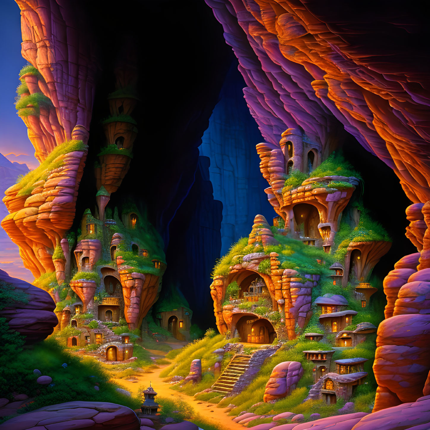 Vibrant Landscape with Whimsical Rock Formations