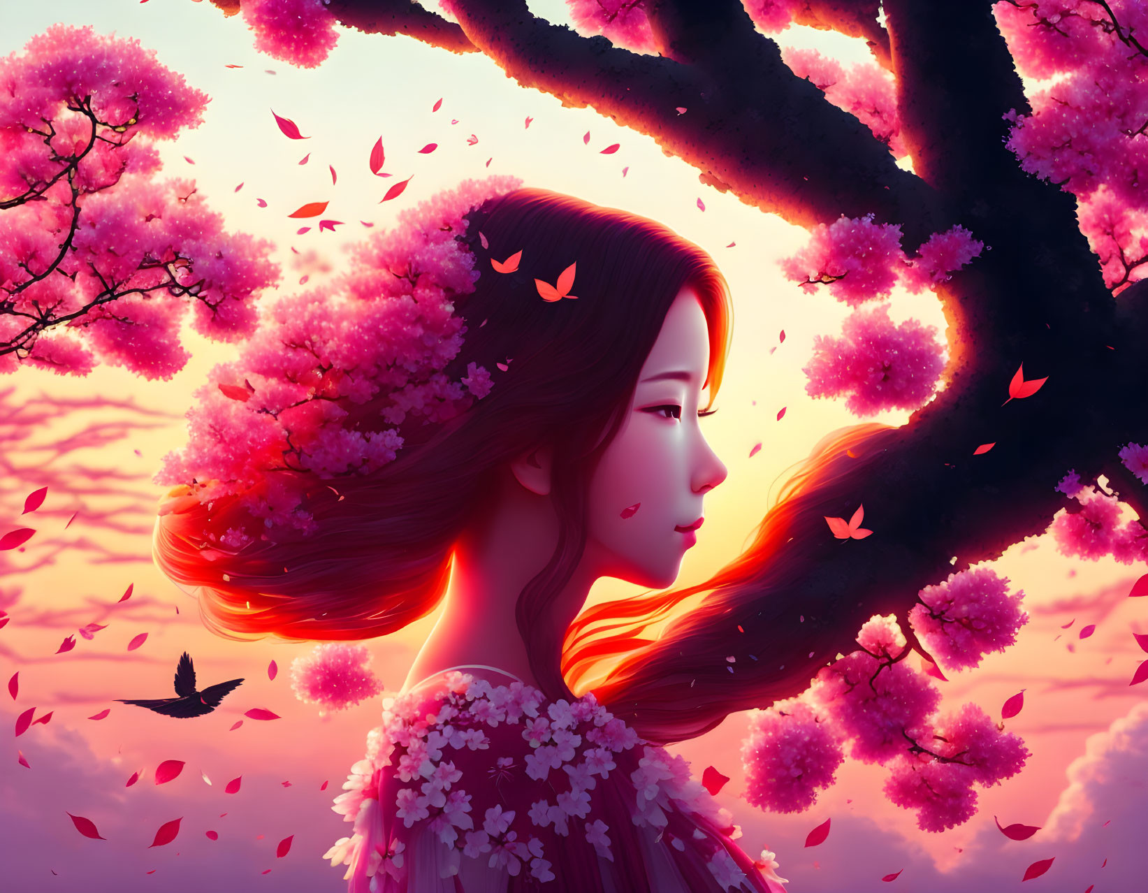 Japanese cherry blossom girl 