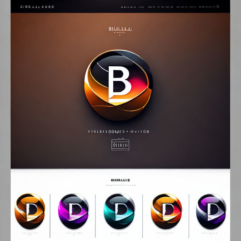 Colorful Letter 'B' Graphic in Orange and Black Sphere with Variants of Other Letters