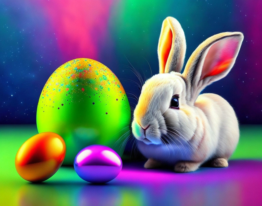 Colorful Easter Rabbit and Eggs Illustration with Sparkling Background