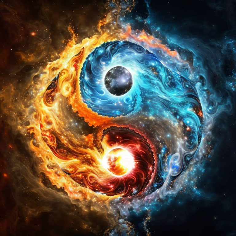 Colorful Yin-Yang Symbol Artwork with Cosmic Elements