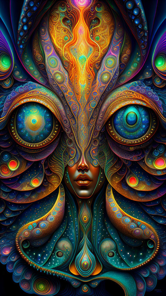 Colorful Psychedelic Artwork with Face and Intricate Patterns