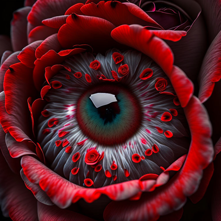 Detailed Close-up of Red Petal Flower Resembling Eye