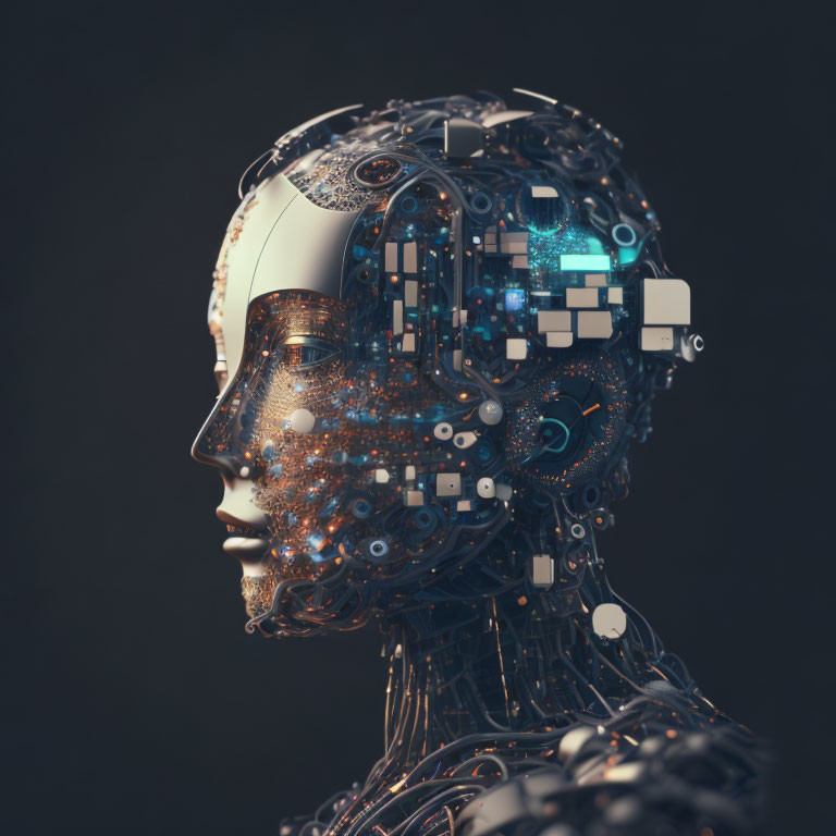 Detailed Robotic Head with Human-like Profile and Intricate Circuits