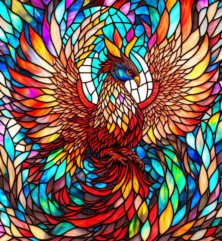 Colorful Phoenix Illustration with Outstretched Wings