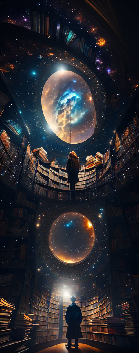 Circular Library with Cosmic Window View in Image