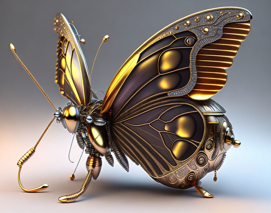 Intricate steampunk butterfly with mechanical gears