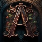 Intricate steampunk-inspired letter 'A' with mechanical details